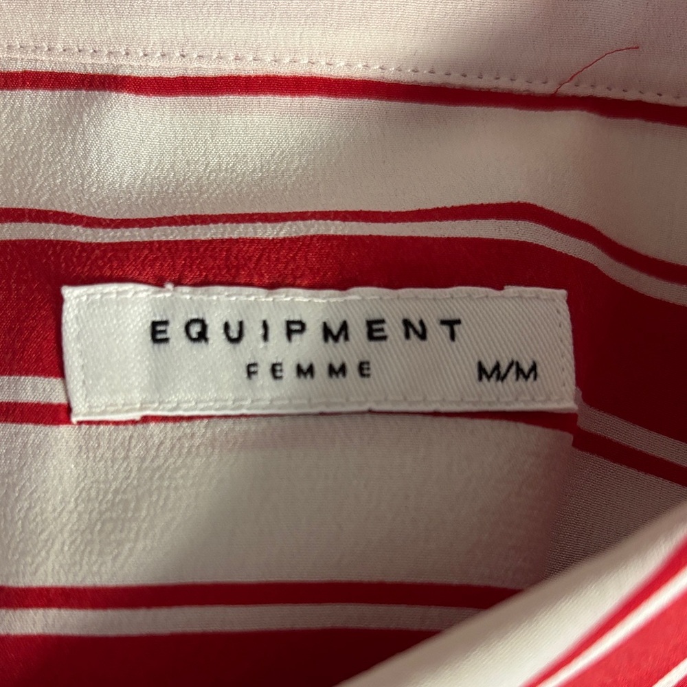 Equipment Red and White Striped Blouse Silk Medium - Picture 5 of 6
